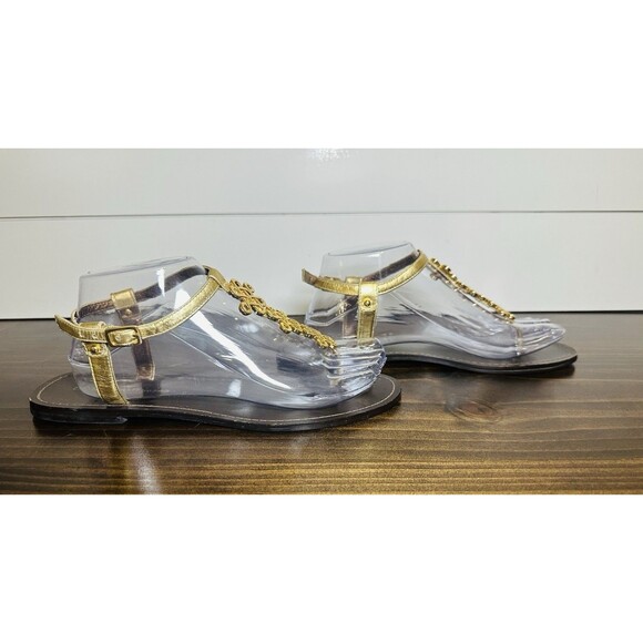 Diane Von Furstenberg Gold Brown Flat‎ Thong Sandals Ankle Strap Women's 8.5 - Picture 4 of 13